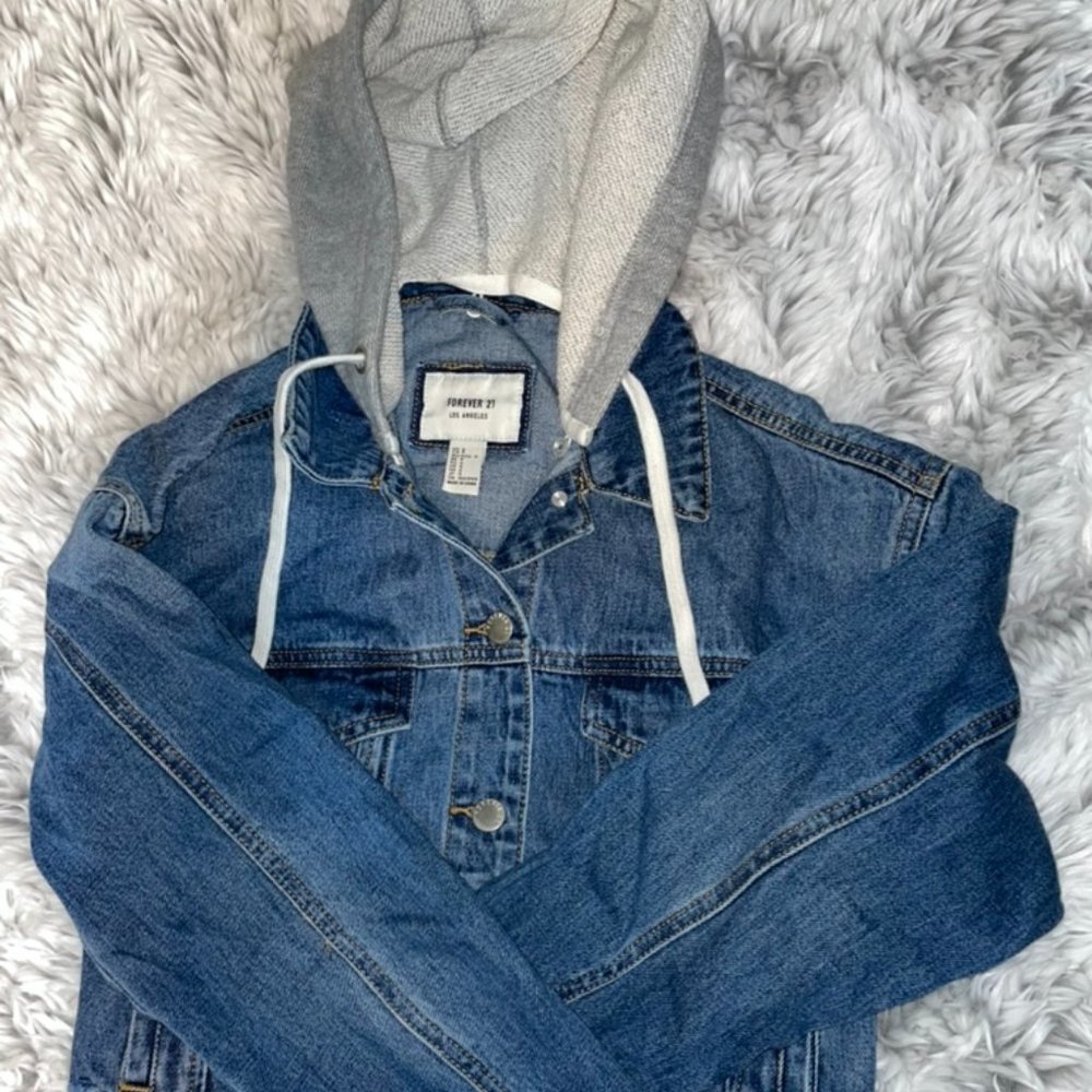 Cropped Jean Jacket with Cloth Hood